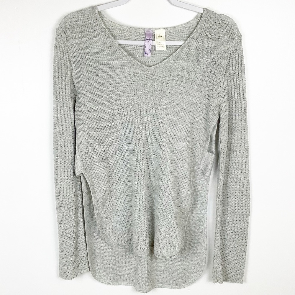 Alya Gray High Low Sweater Slit up sides V-neck‎ Women Size Small Comfy